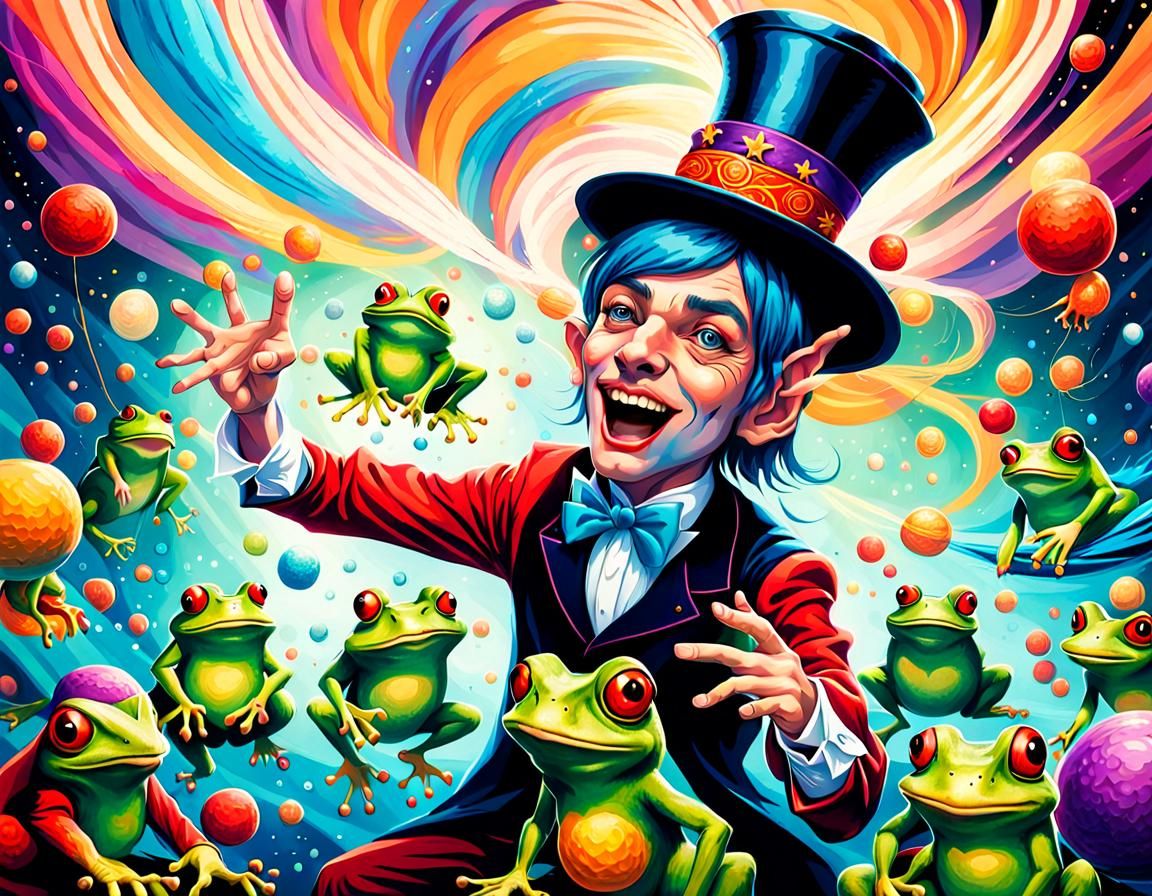 Elven Fairy Juggling Frogs in Surreal Circus