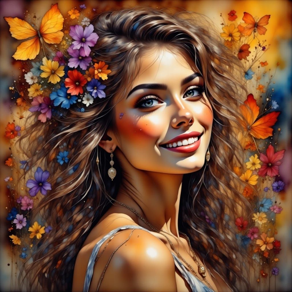 Romantic Watercolor Portrait of a Woman in a Vintage Jazz Cl...