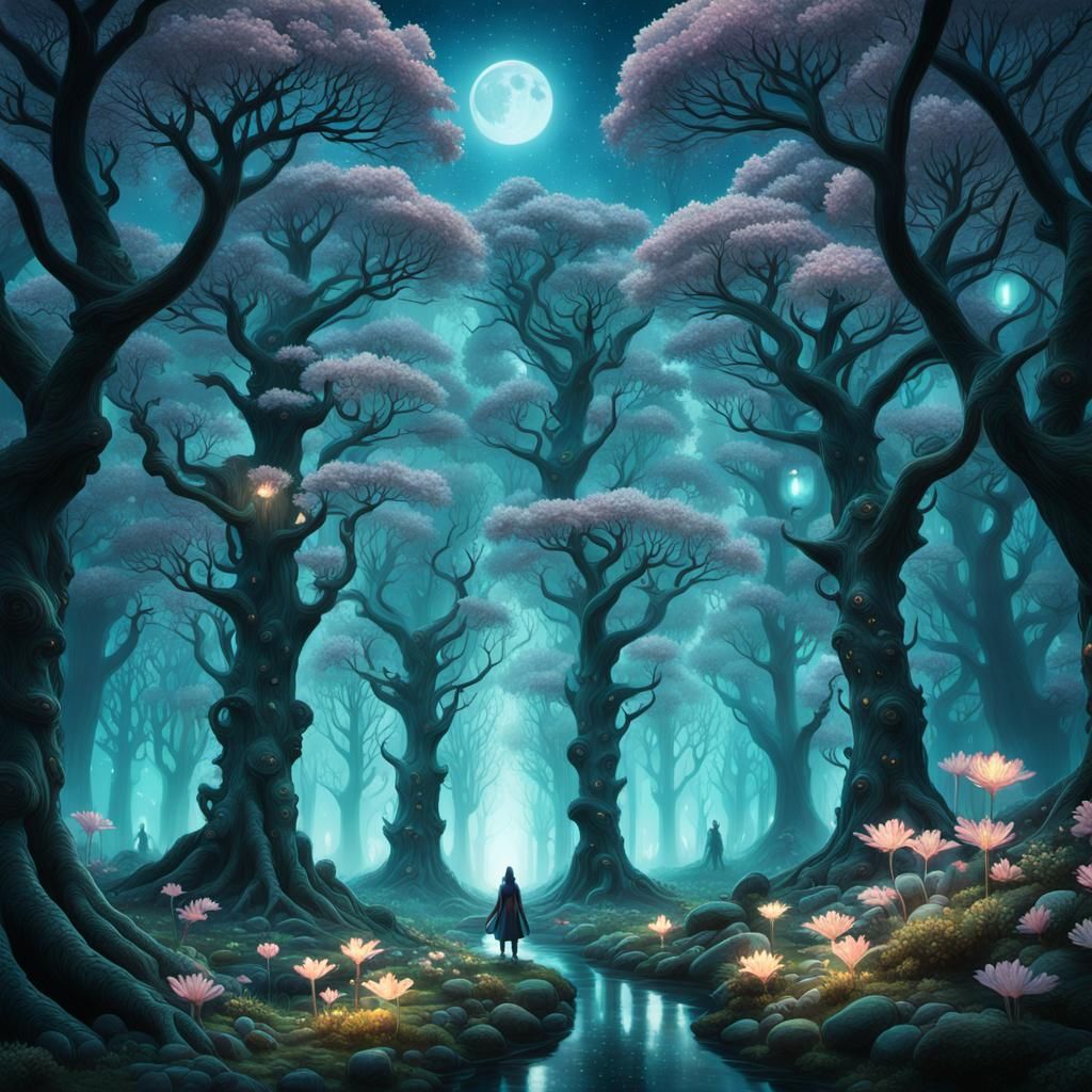 Ethereal Moonscape: Nordic Elves in Luminous Forest