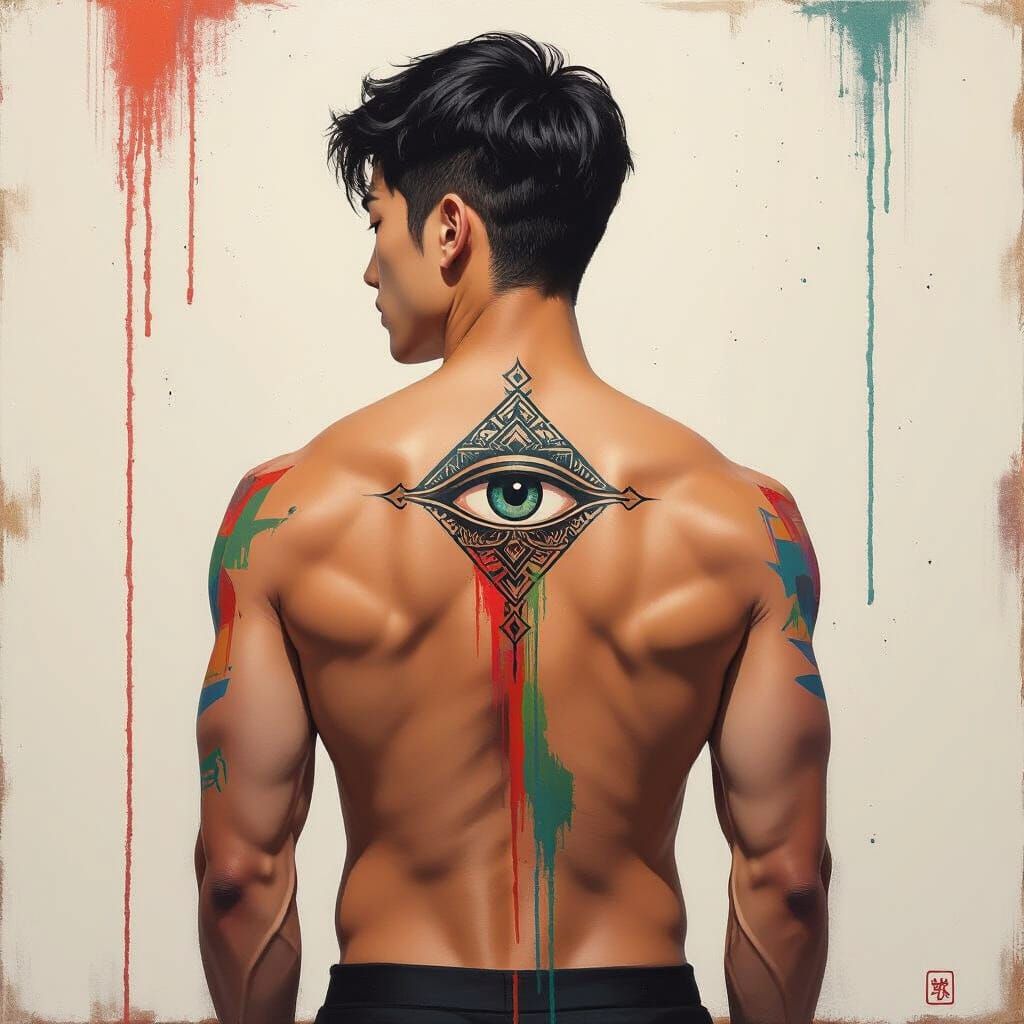 Korean Man With All-Seeing Eye Tattoo Oil Painting