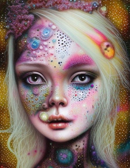 Beautiful blonde pointillism chick with blemishes