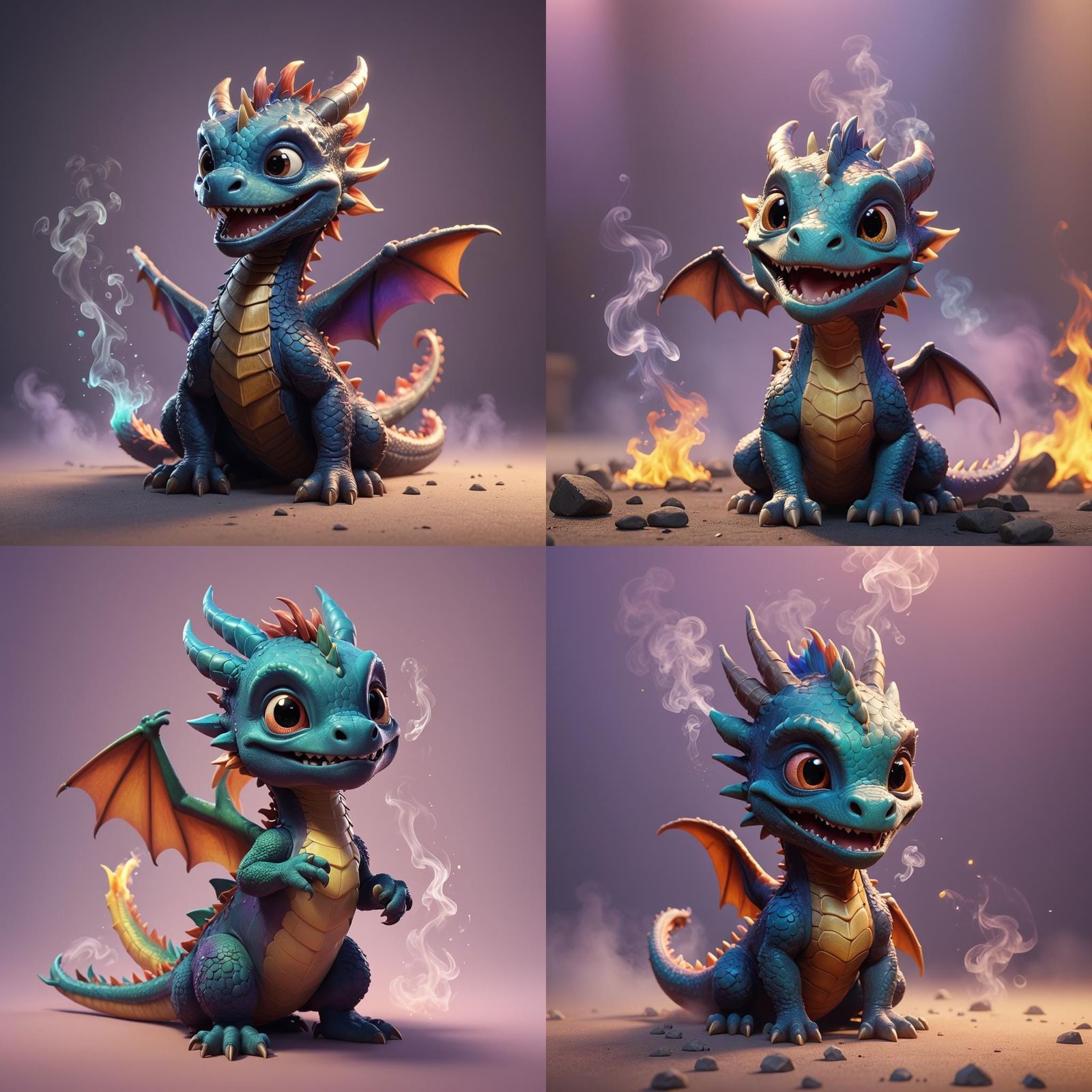 Cute Baby Dragon Breathing Smoke: 3D Digital Art