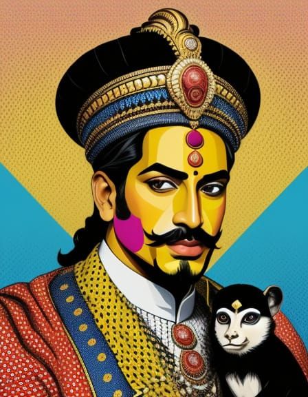 Maharaja and Mischievous Monkey in Bold Pop Art Style