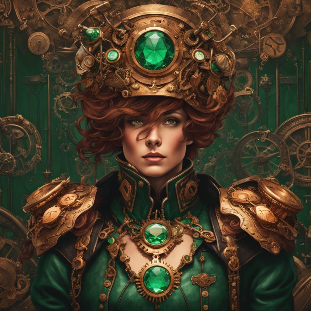 Steampunk Queen with Emerald Gem and Clockwork Crown