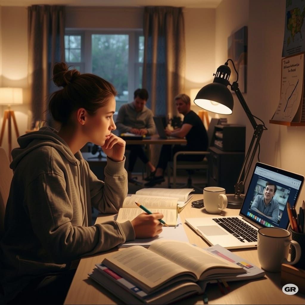 Quiet Determination: Mother Studying in Home Office