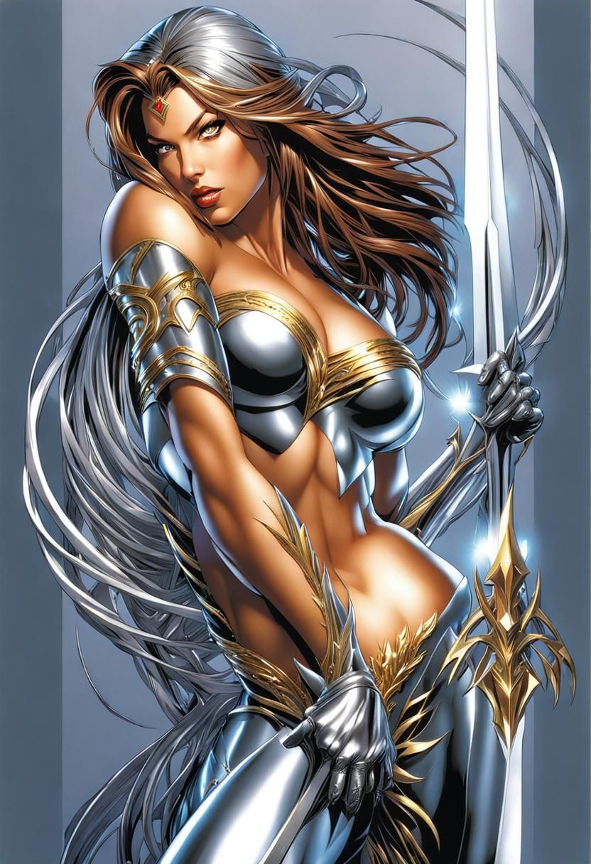 Anime-Style Witchblade with Silver and Gold Armor