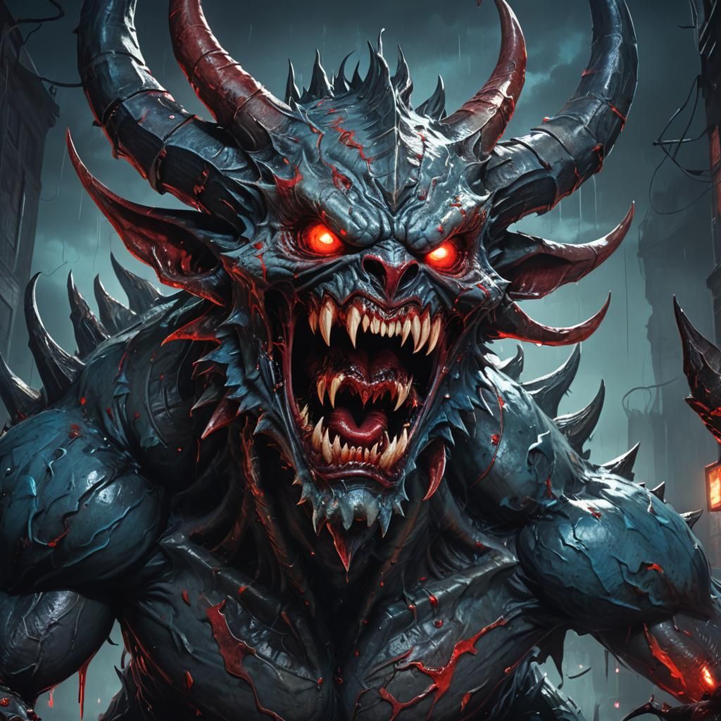 Terrifying Monster with Huge Teeth in Dark Fantasy Style