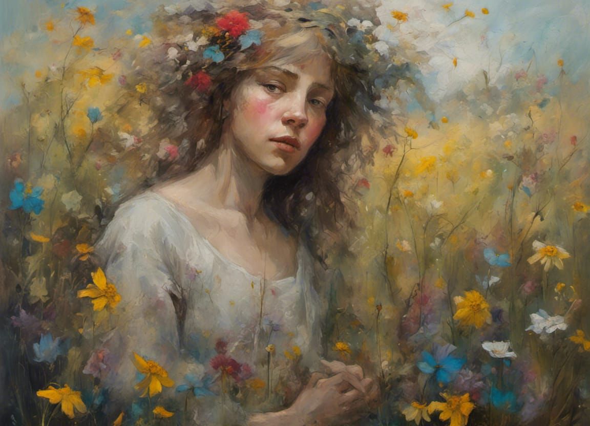 Lady of Nature, picking herbs and flowers