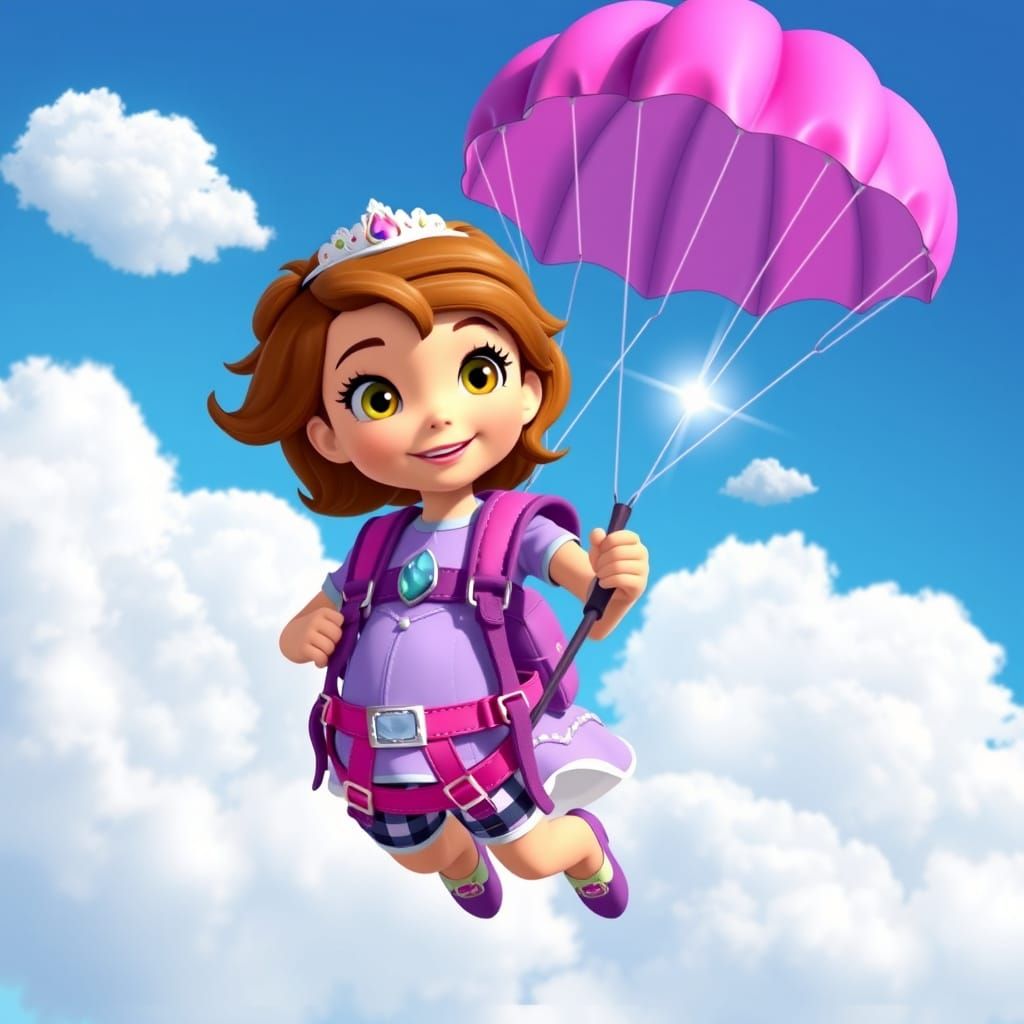 Princess Sofia Skydiving with Magical Amulet, Disney Style