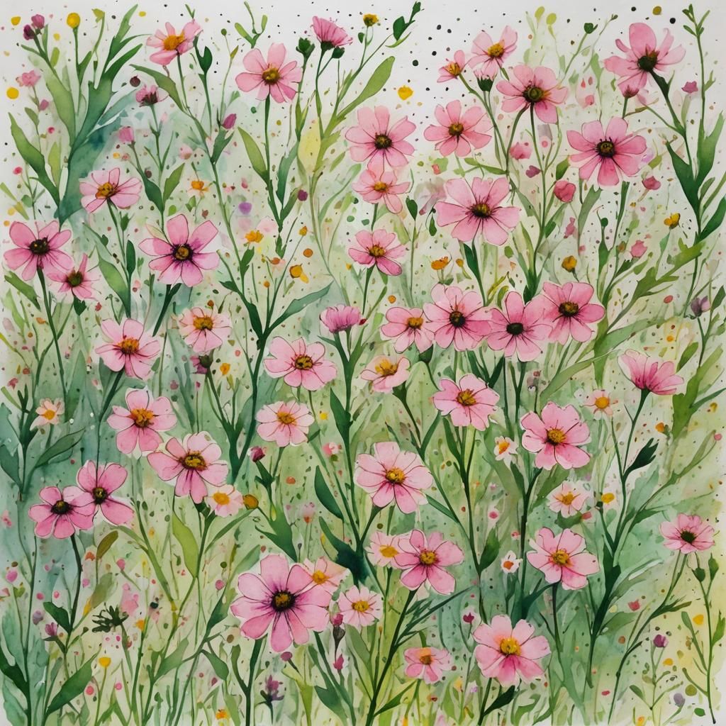 Pink Wildflowers Watercolor Art on Notebook Paper