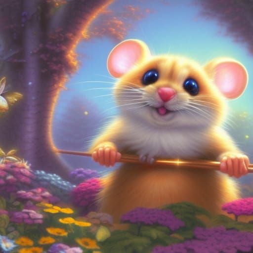Cute Mouse with Shiny Eyes in Kinkade Style