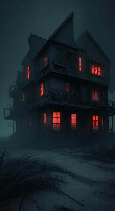 Dystopian House in a Neon Surrealist Landscape
