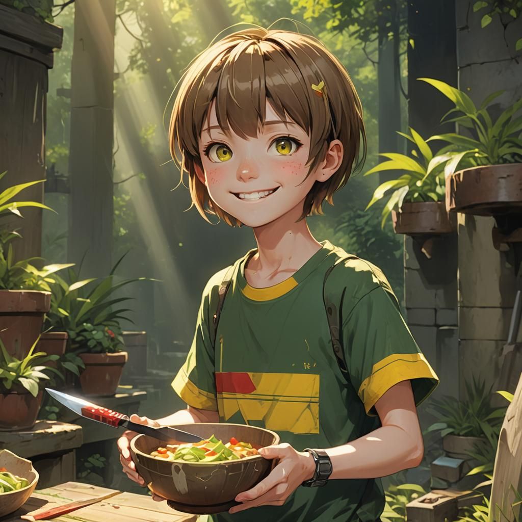 Anime Child with Knife: Matte Painting in 8k