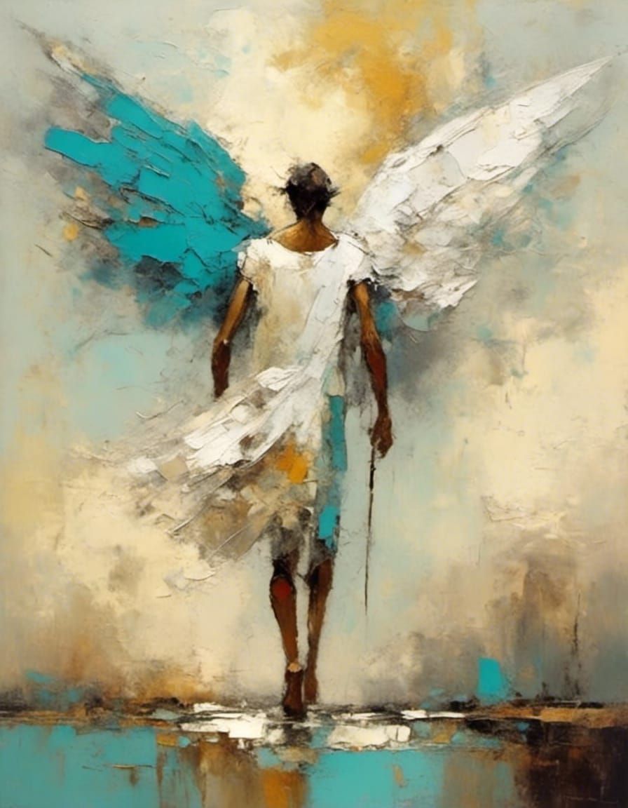 Male Angel with Wings in Dramatic Sky