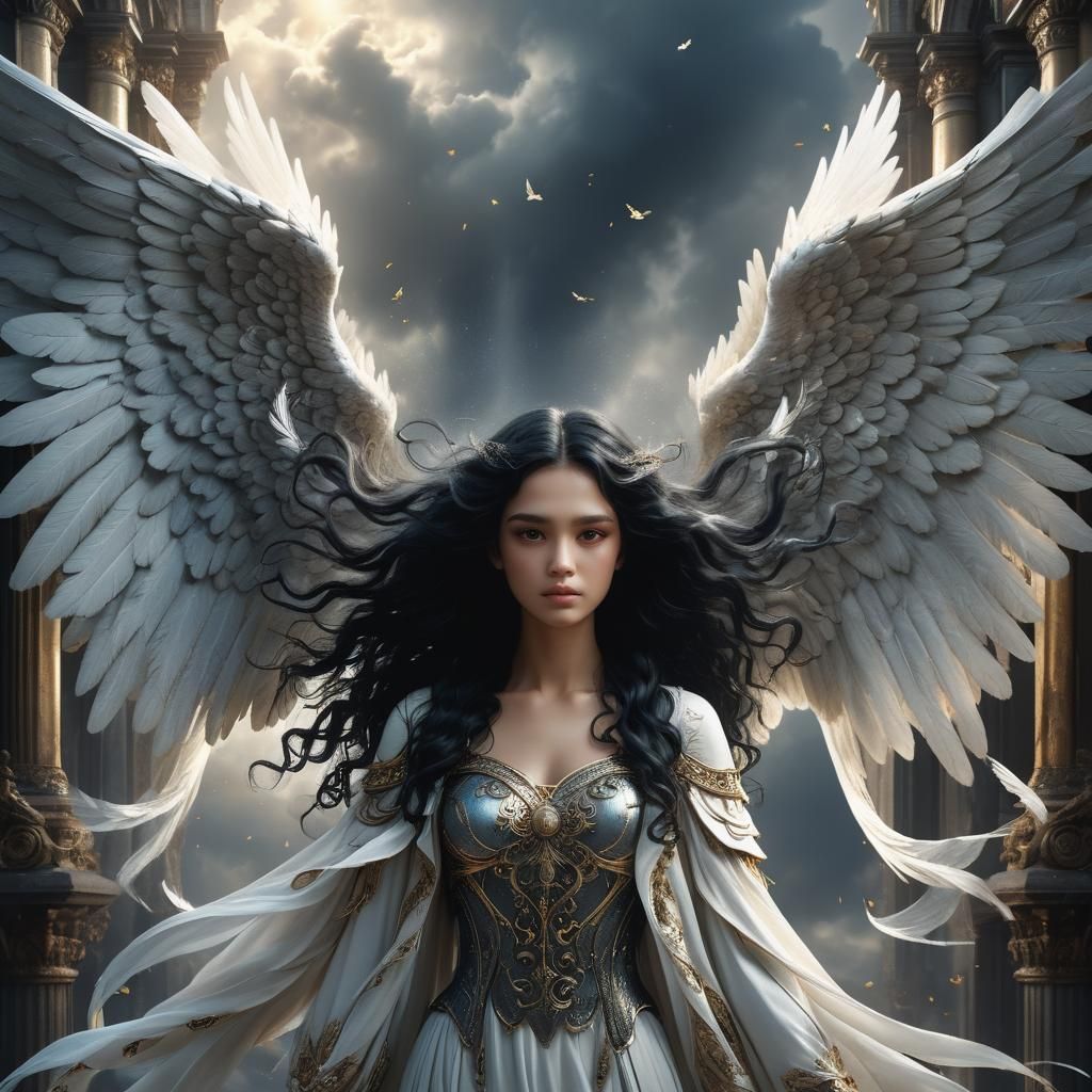 Epic Angel with Black Hair: Digital Matte Painting
