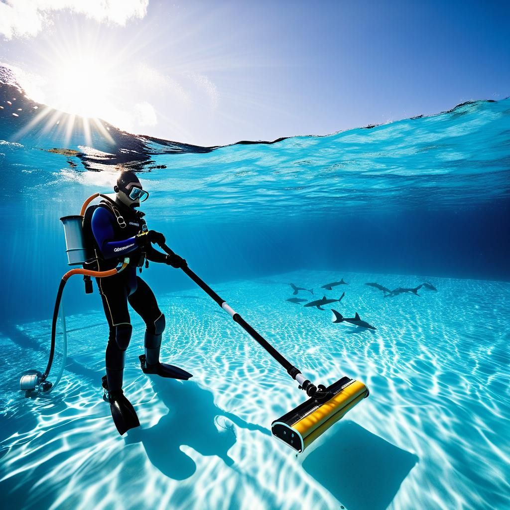 Pool Cleaner Cleans Ocean: Cinematic Film Still