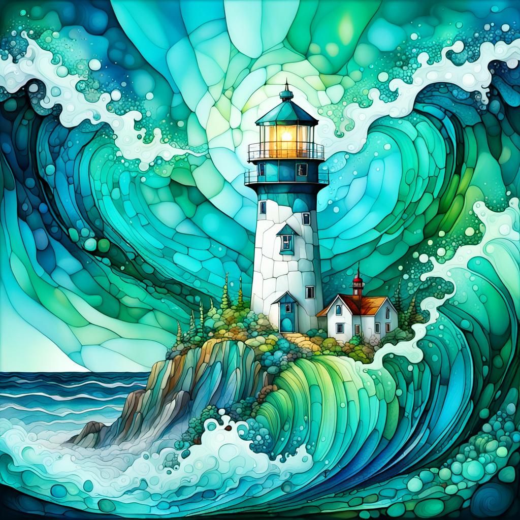 LIGHTHOUSE IN BLUE & GREEN #8