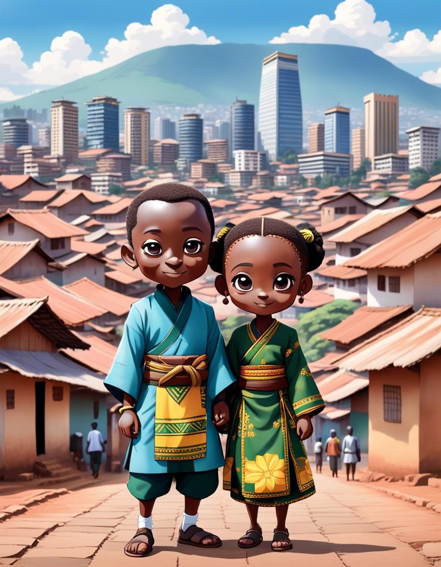 Chibi Rwandan Children in Traditional Folk Outfits