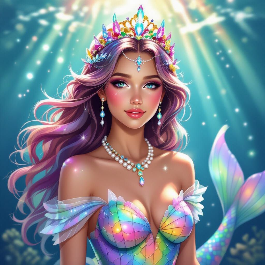 Rainbow Mermaid Princess with Pearls
