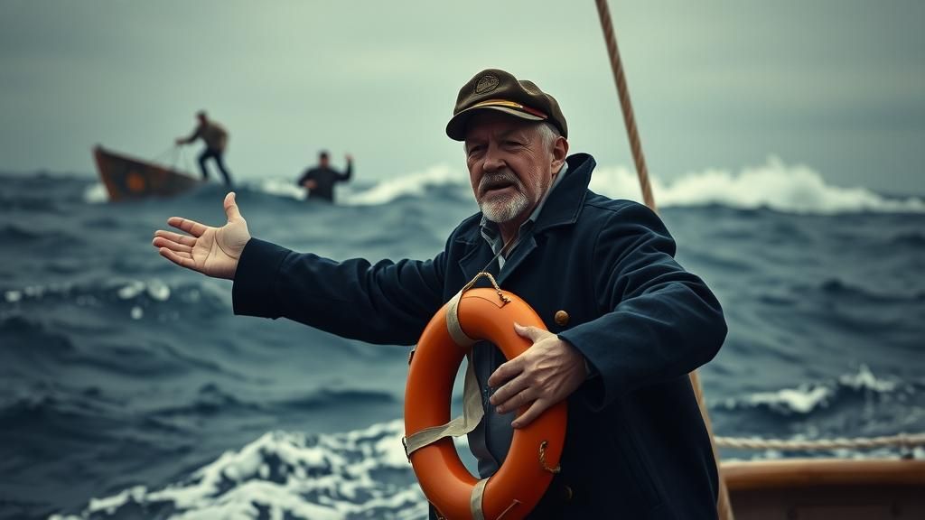 Dramatic Seascape: Sailor Overboard in Cinematic Style