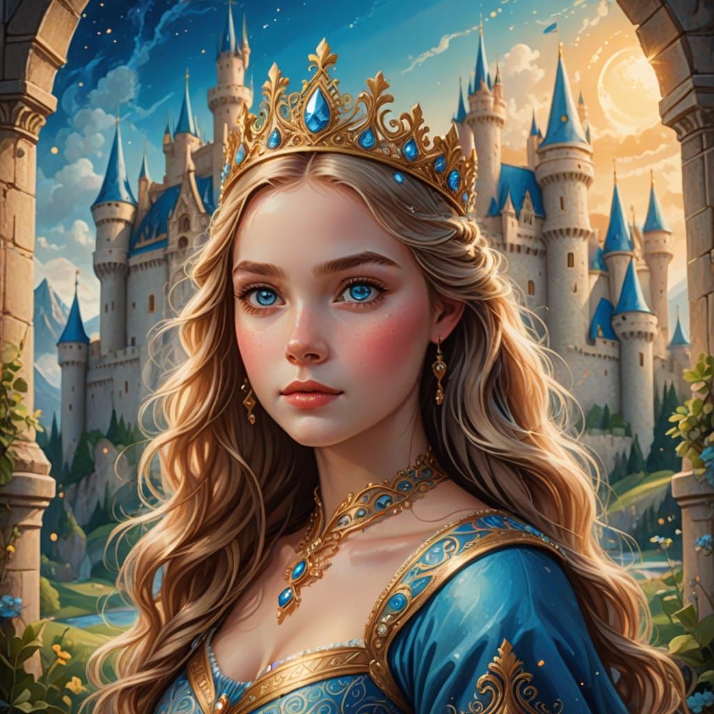 Princess in Castle: Whimsical Fairy Tale Illustration