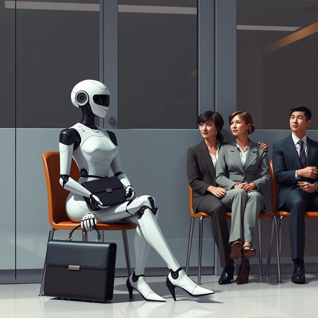 Elegant Robot Waits for Interview, Syd Mead Style