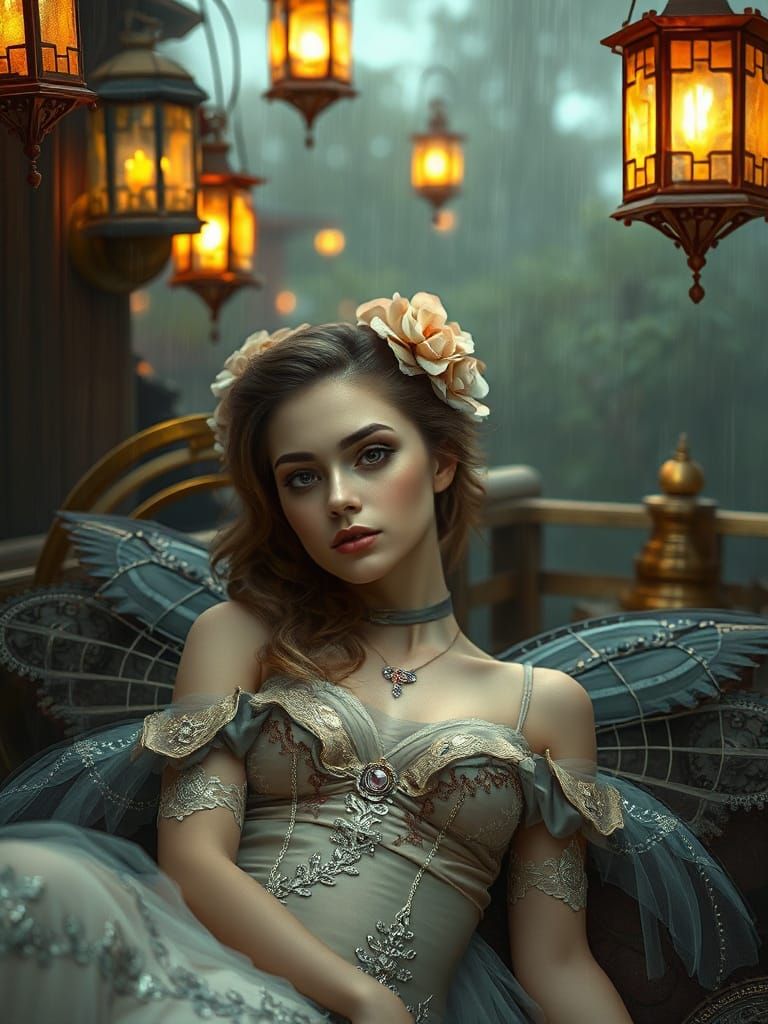 Ethereal Fantasy Fairy in Victorian Steampunk Garden