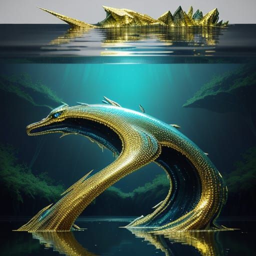 Ethereal Beast Rises from Mystical Lake in 8K Digital Art