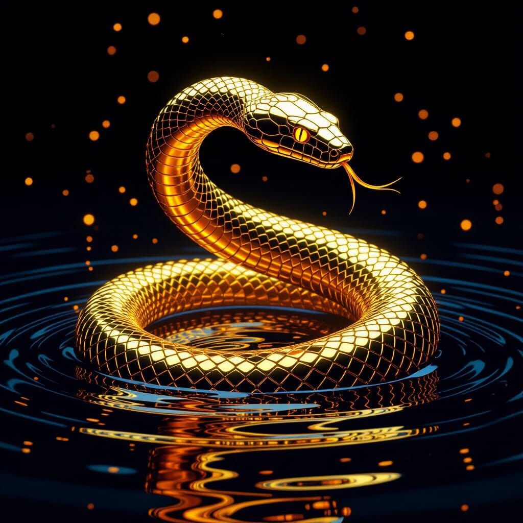 Liquid Gold Serpent Creates Ethereal Glowing Reflections
