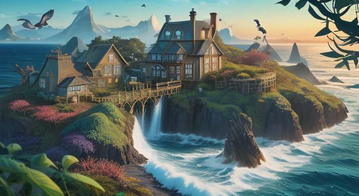 Ecological Biopunk World Map with Vibrant Creatures