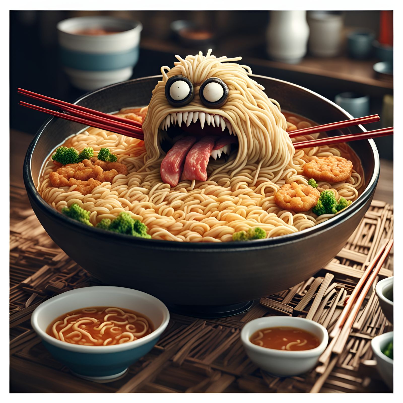 Realistic Animated Ramen Monster in HDR