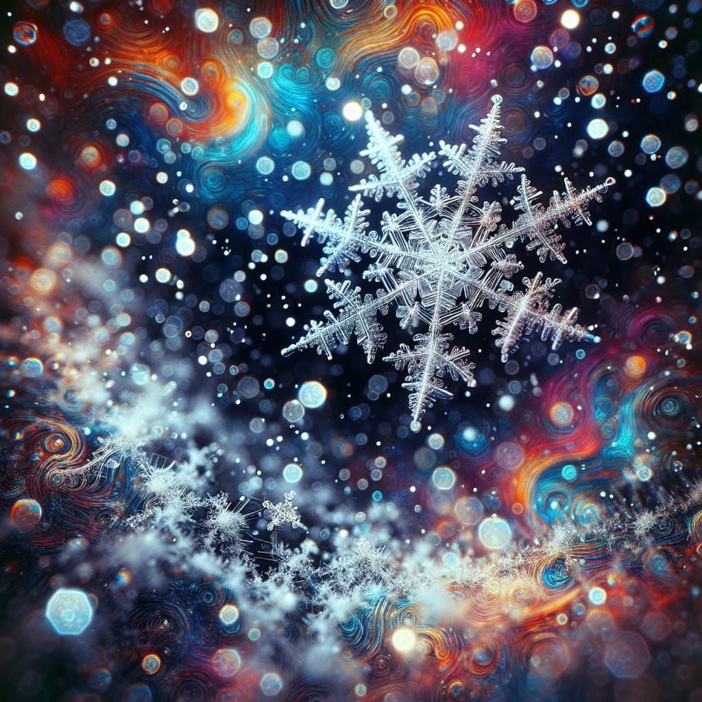 Intricate Snowflake Illuminated in Cosmic Abstract