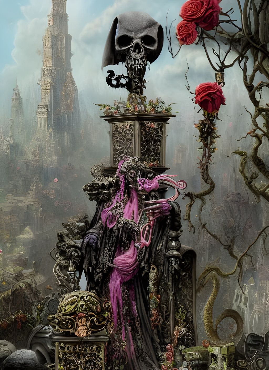 Grim Reaper with Flowers in Baroque Style