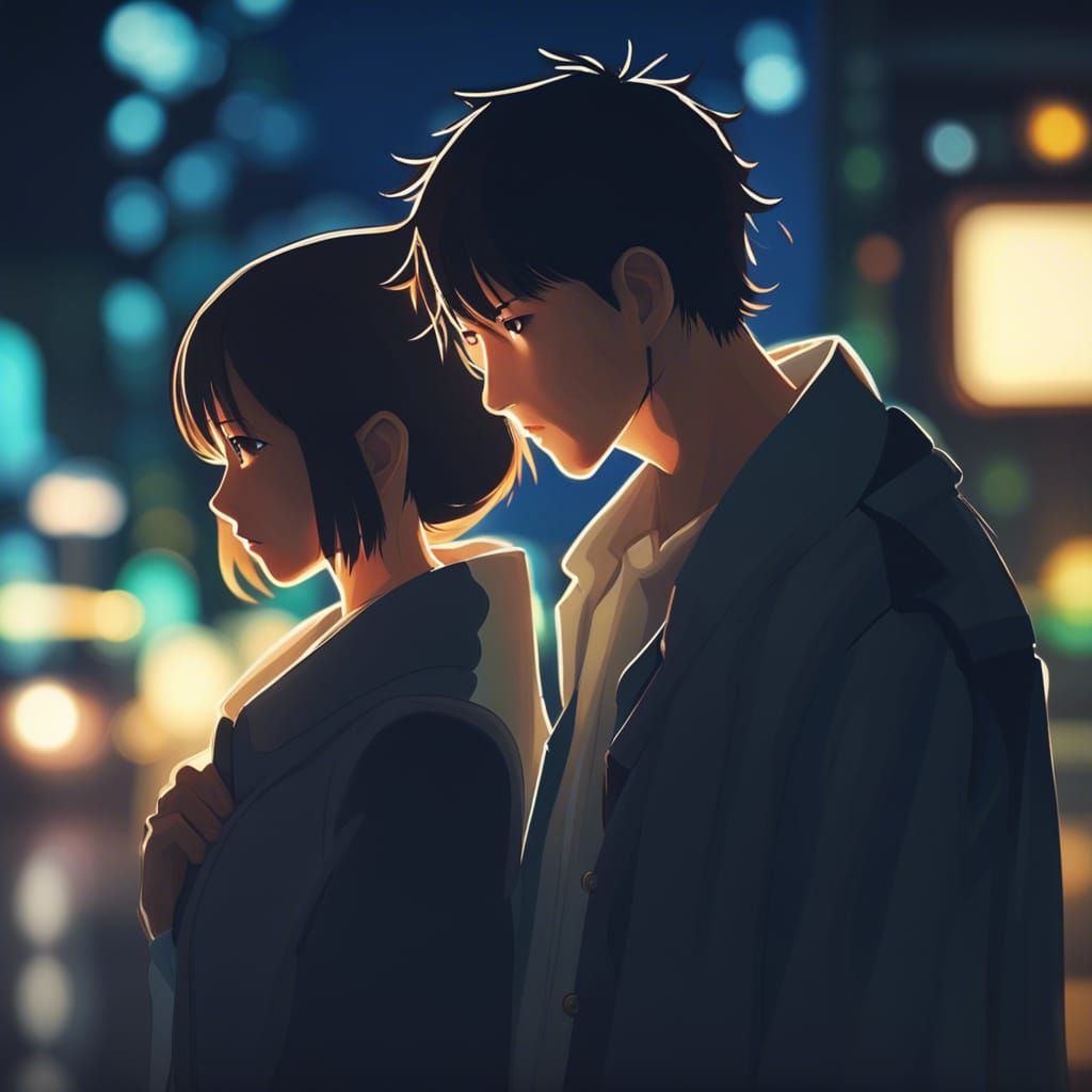 Romantic Night Scene in Anime Style