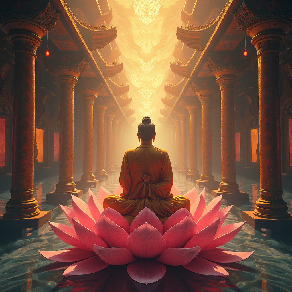 Avalokiteshvara in Lotus Flower: Matte Painting