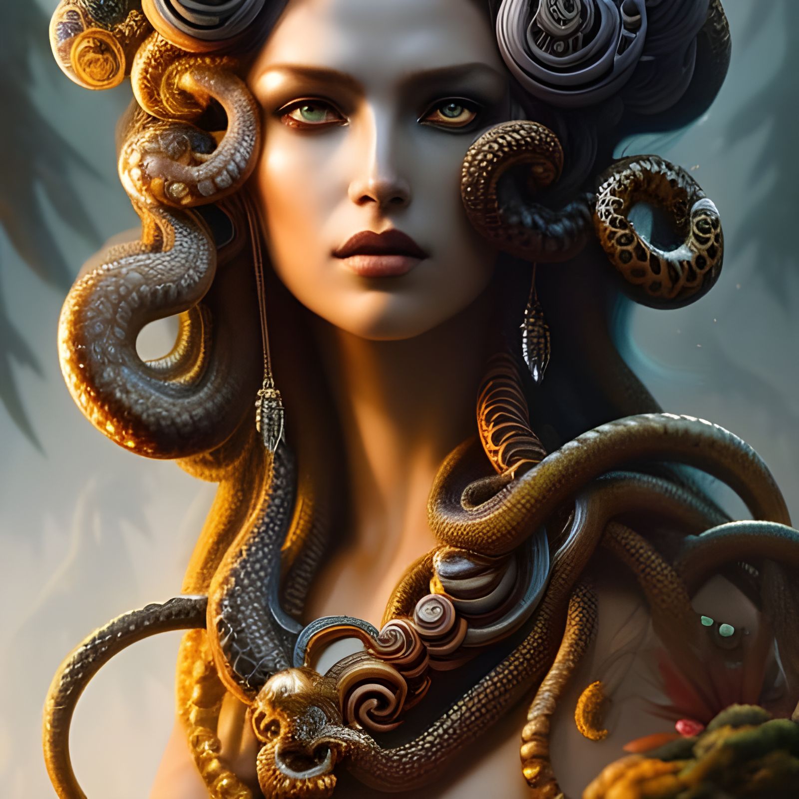 Intricate Medusa Portrait with Snakes in Digital Art