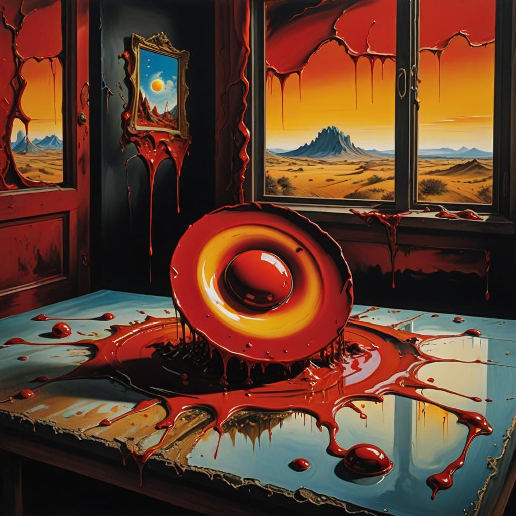 Surrealistic Close-up of a Melting Red Button