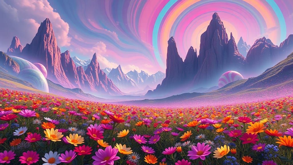 Rainbow Flower Meadow in Marshmallowpunk Style