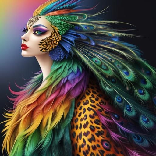 Colorful Dragon Scale Woman: Abstract Art Portrait