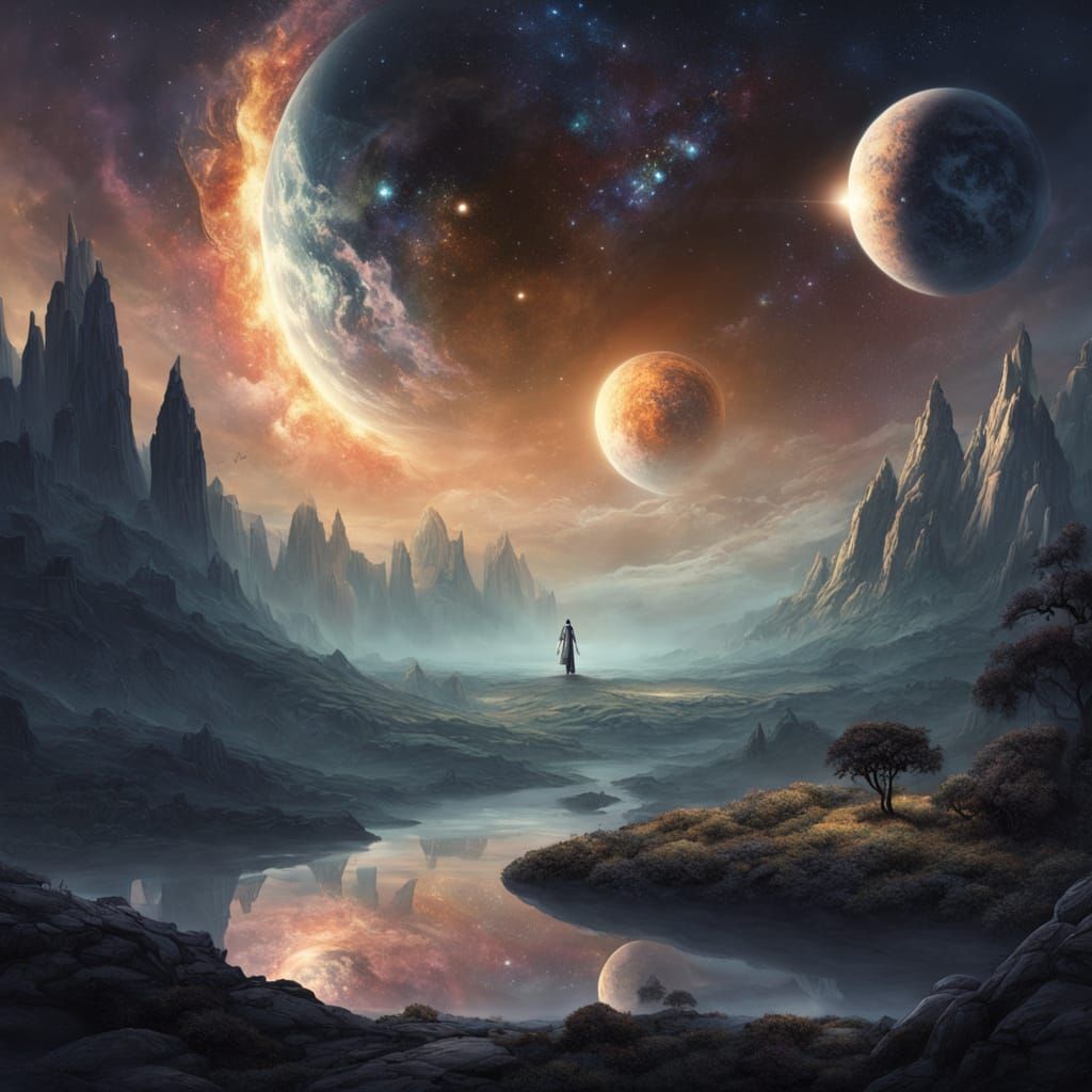 Ethereal Fantasy Earth Chunk Near Black Hole