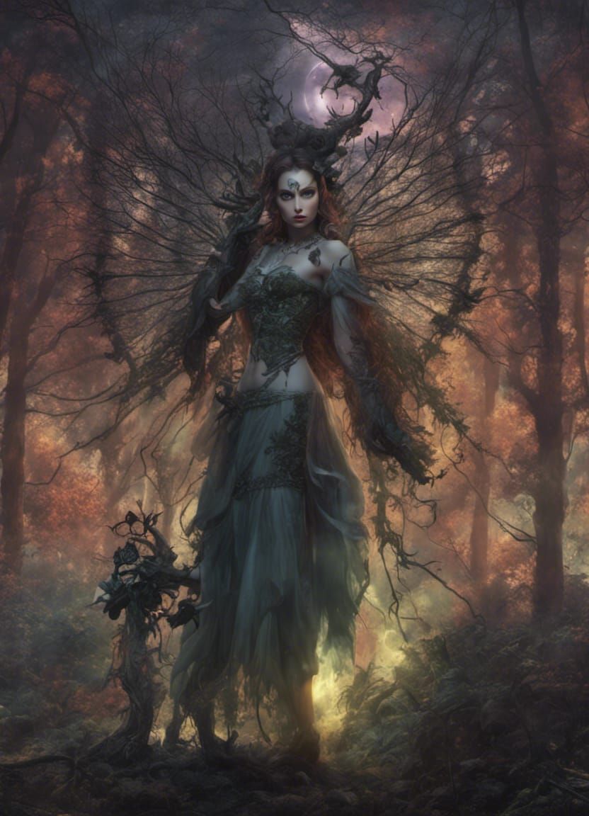 Sinister Fairy in Moonlit Glade: Dark Fantasy Art