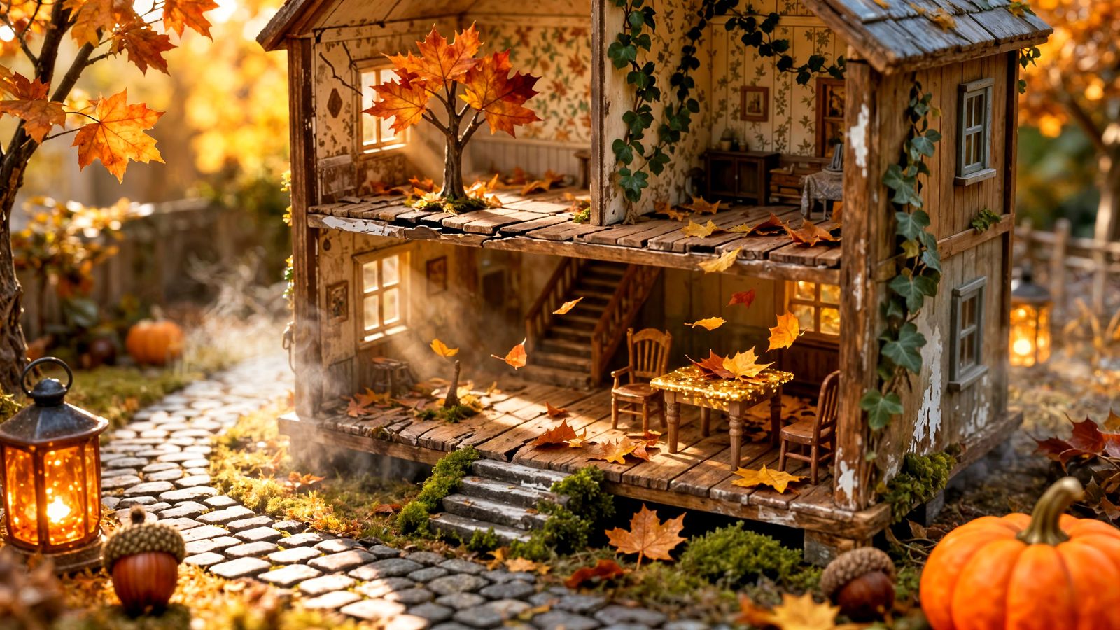 Hyper-Realistic Miniature Autumn Dollhouse World