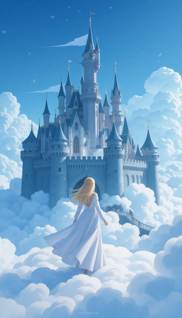 Ghost Castle in Sky with Cloud-Clad Welcomer