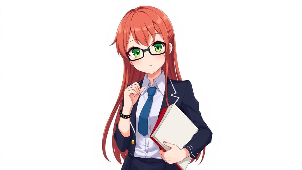 Surprised Redhead with Books in Cowboy Shot