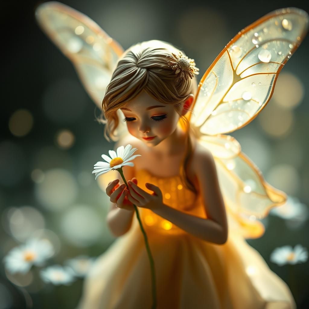 Magical Fairy Holding a Daisy with Fairy Dust