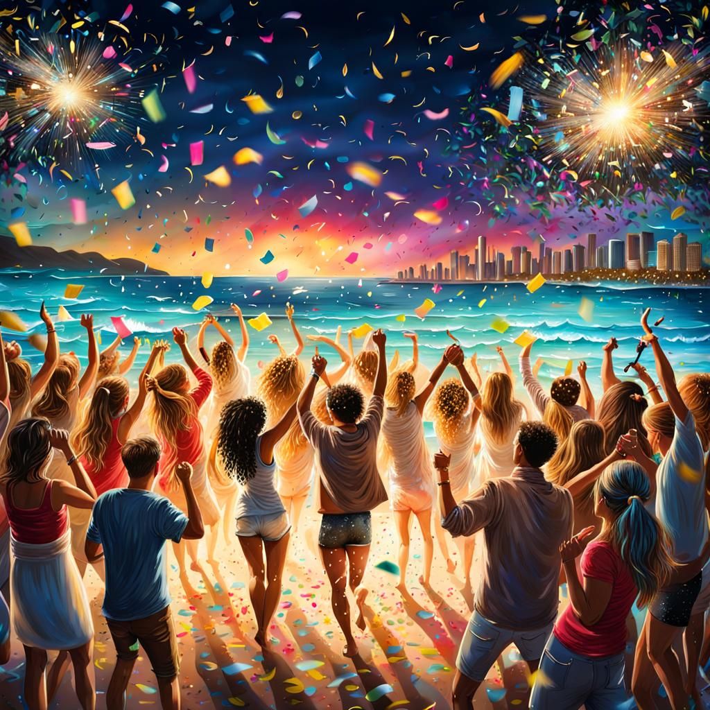 Night Beach Party with Confetti Shower