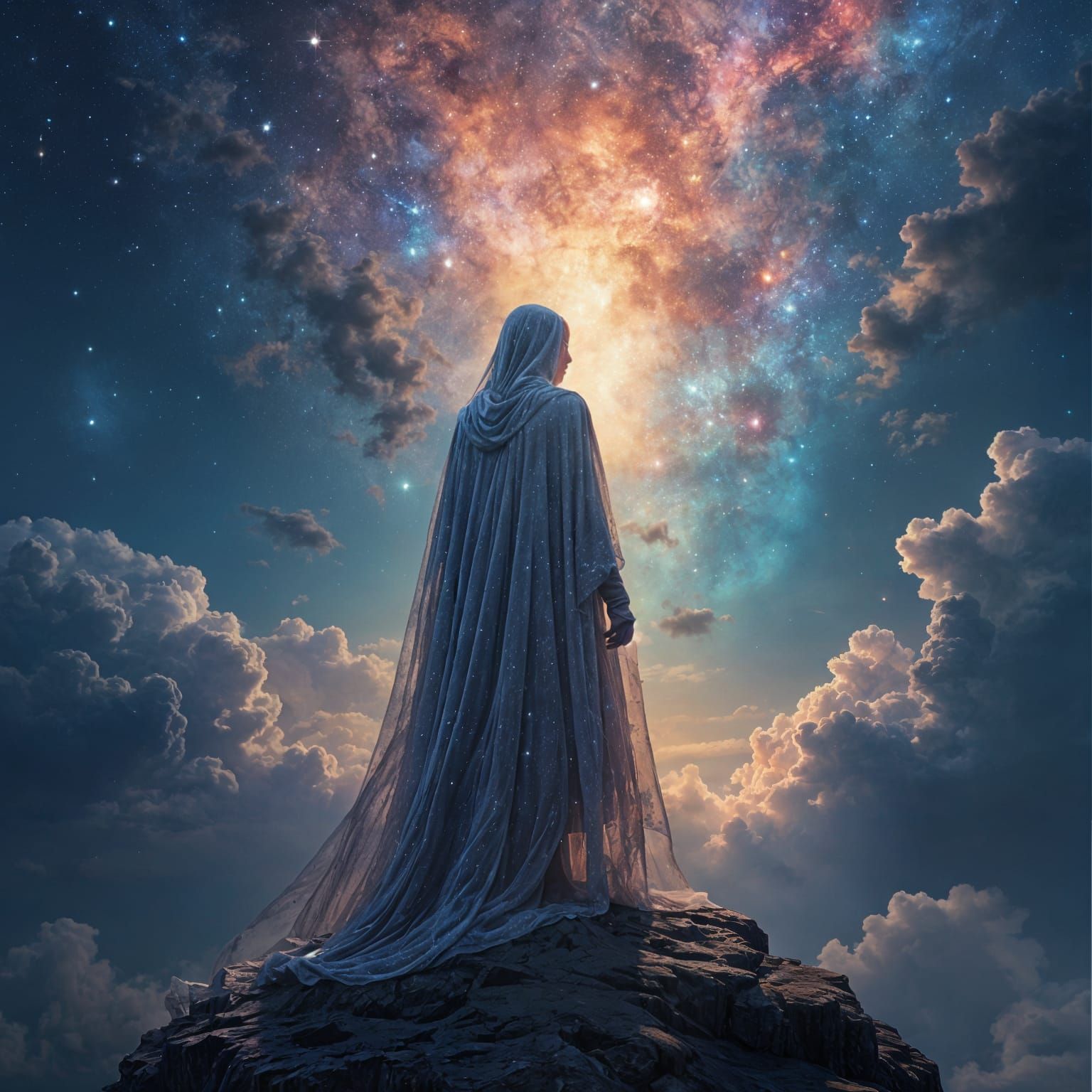 Cosmic Figure at Abyss Edge in Surreal Style