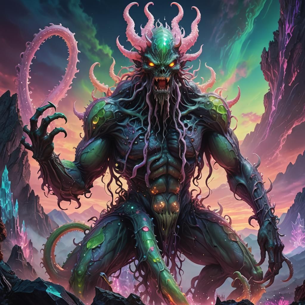 Ooze Demon in Crystal Hills: Anime-Inspired Digital Art