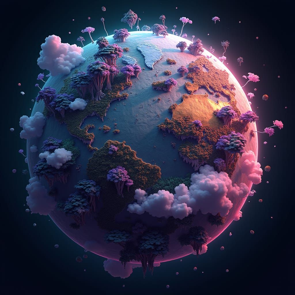 Luminescent Flat Earth Half Sphere in Dreamlike Setting