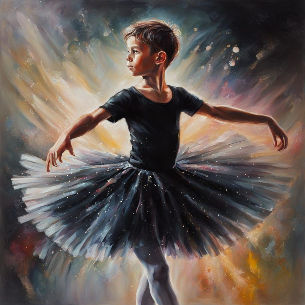 Boy in Black Tutu: A Vibrant Oil Painting